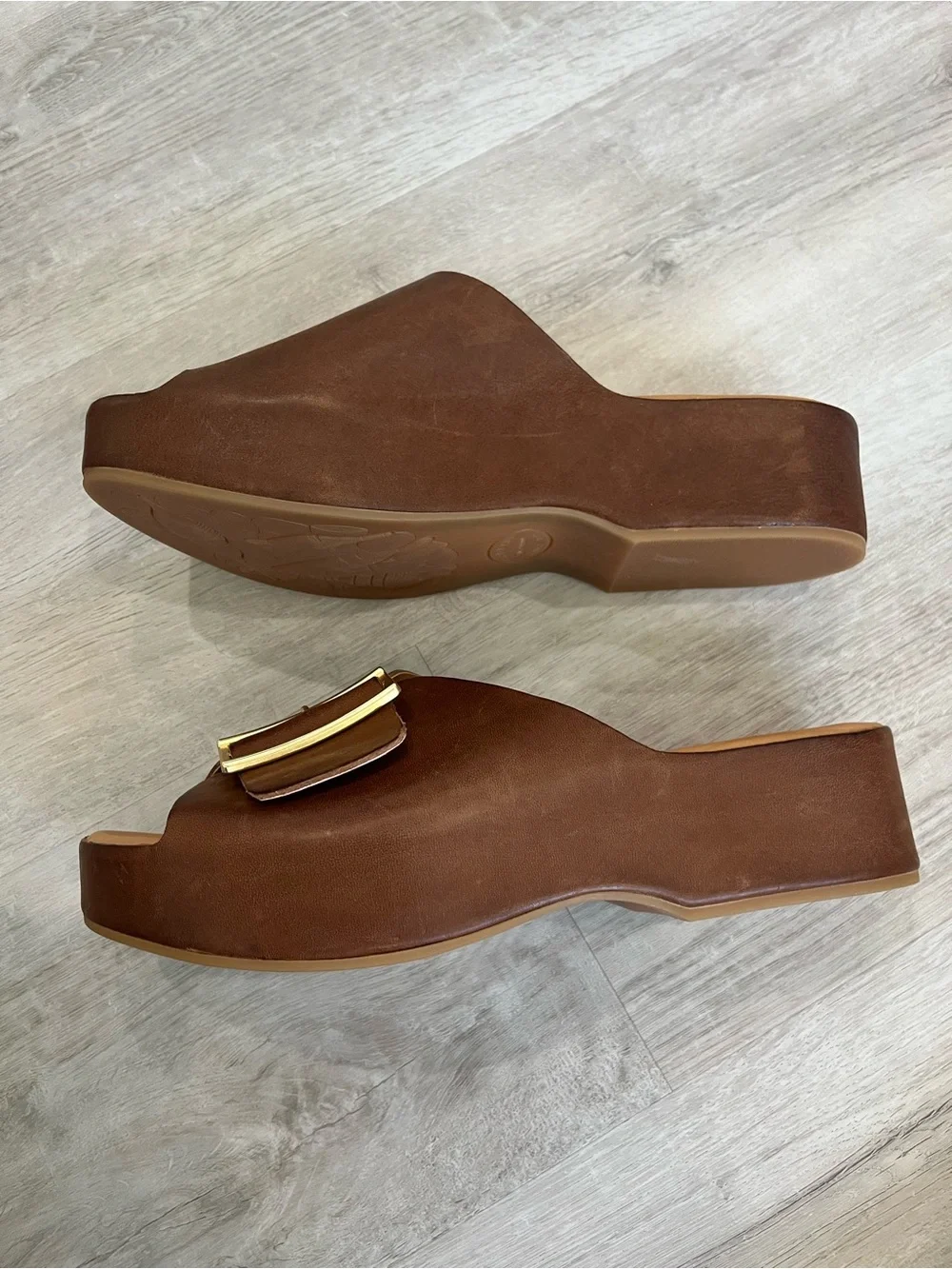 Kork-Ease York Brown Leather Platform Slide Sandals 9 New NWOB Comfort Modern